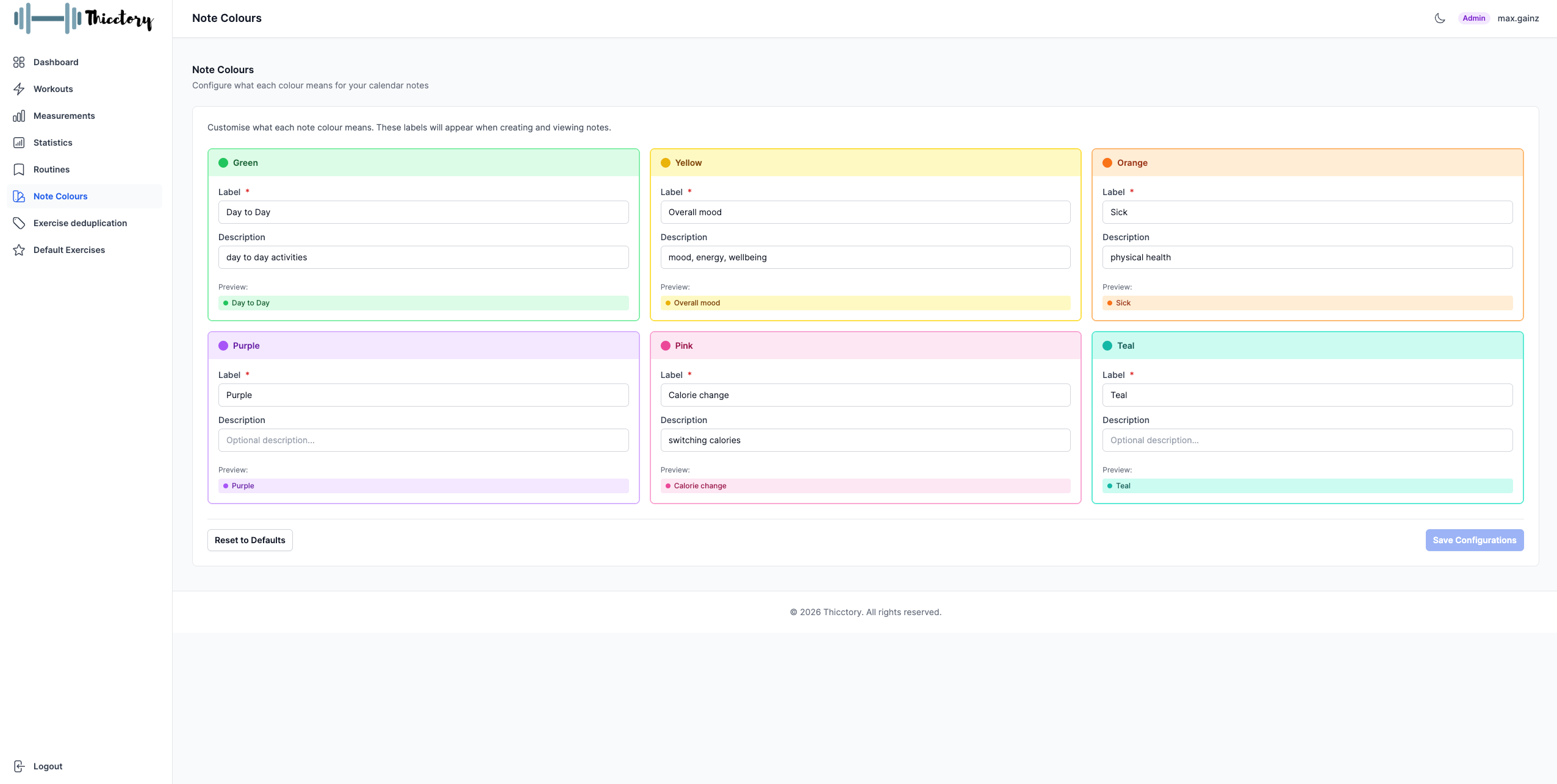 Note Colours & Calendar Notes